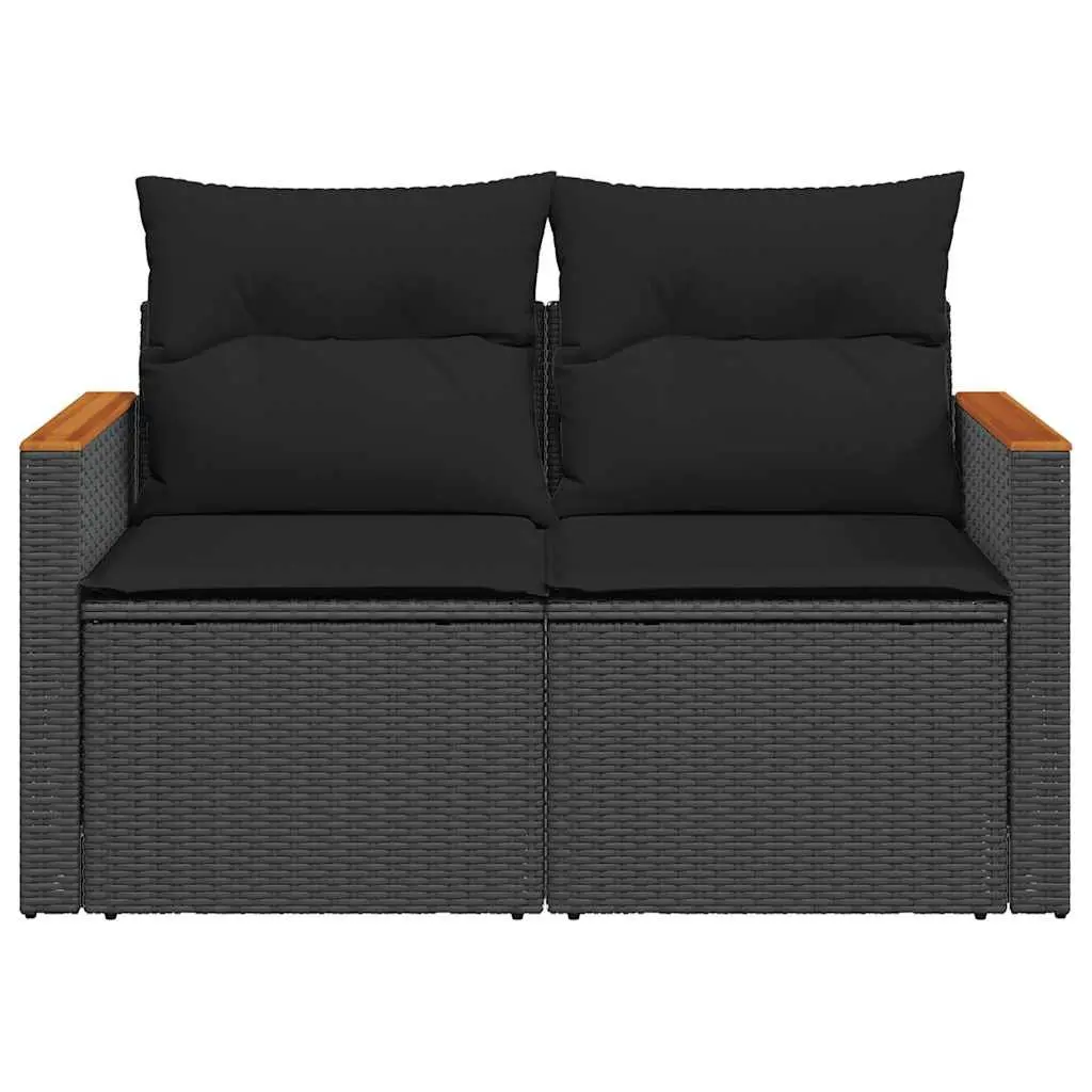 2-Seater Sofa PE Rattan Black Outdoor Garden with Storage Cushions