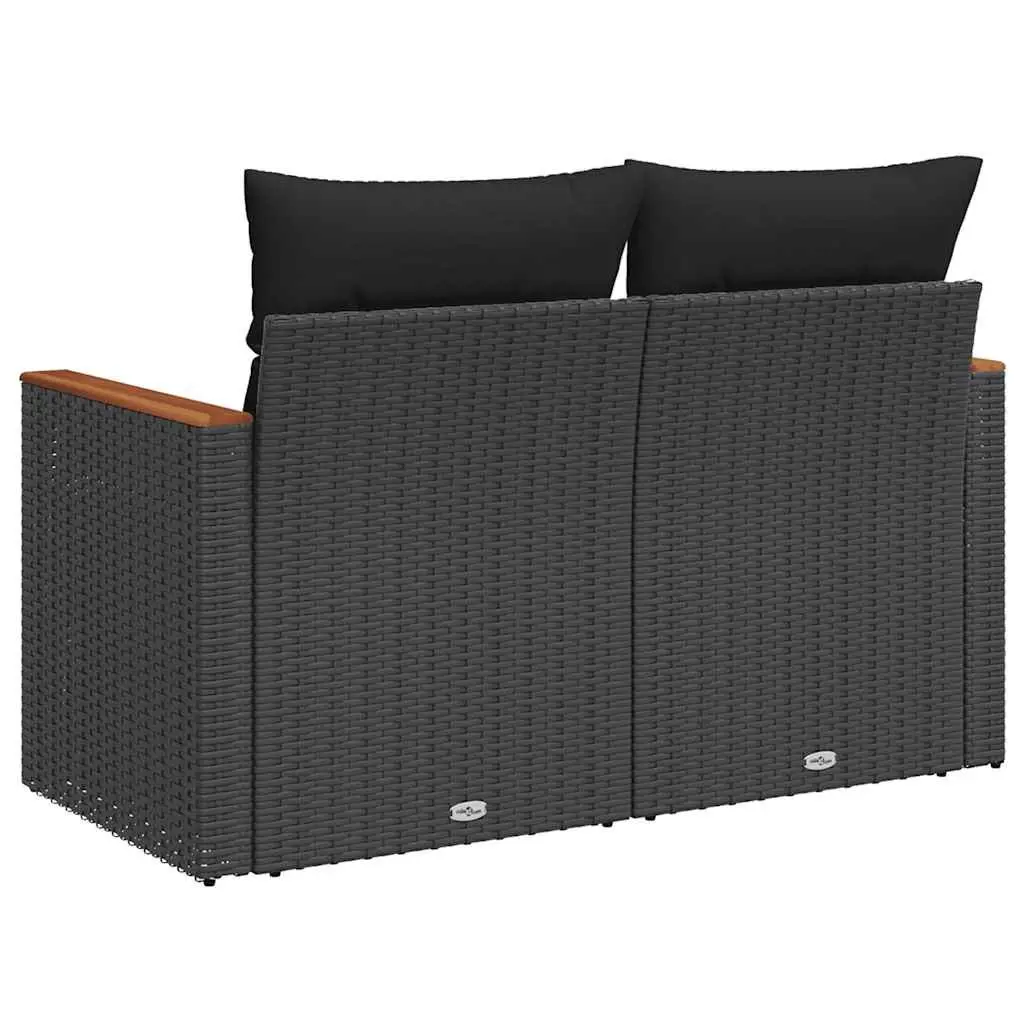 2-Seater Sofa PE Rattan Black Outdoor Garden with Storage Cushions