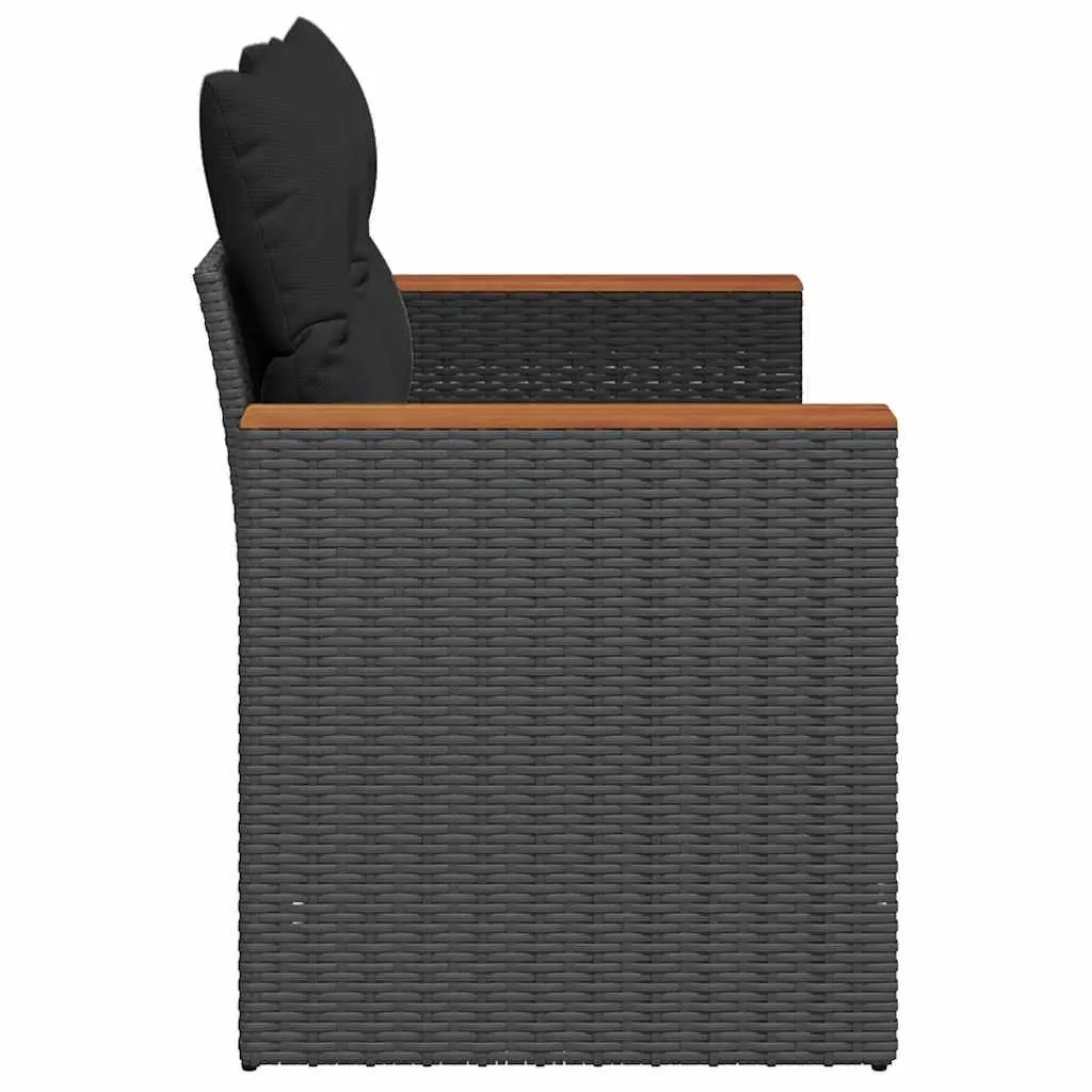 2-Seater Sofa PE Rattan Black Outdoor Garden with Storage Cushions