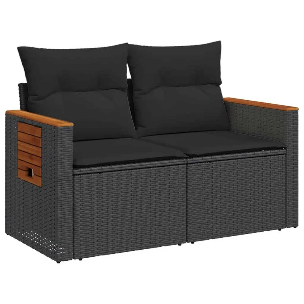 Garden Sofa Poly Rattan 2-Seater Black Outdoor Patio Couch with Cushions