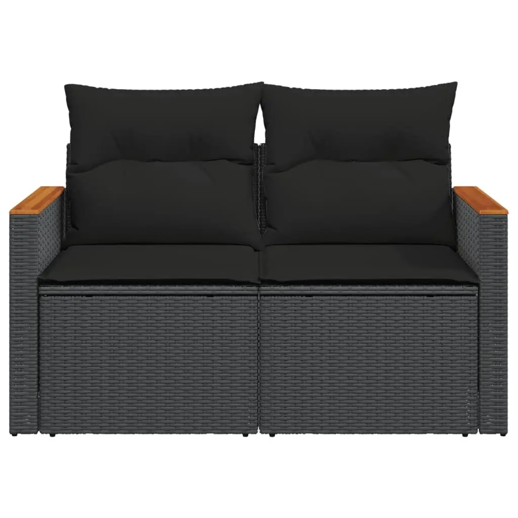 Garden Sofa Poly Rattan 2-Seater Black Outdoor Patio Couch with Cushions
