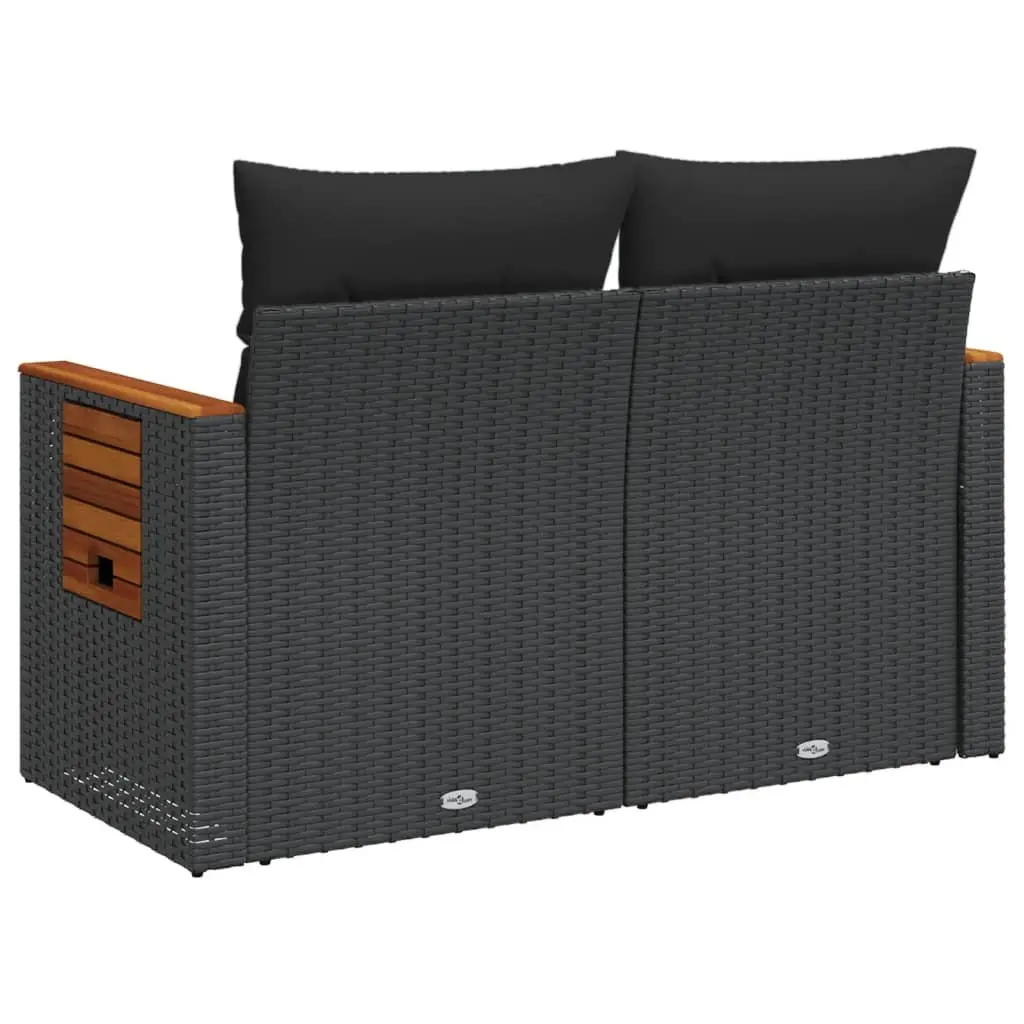 Garden Sofa Poly Rattan 2-Seater Black Outdoor Patio Couch with Cushions