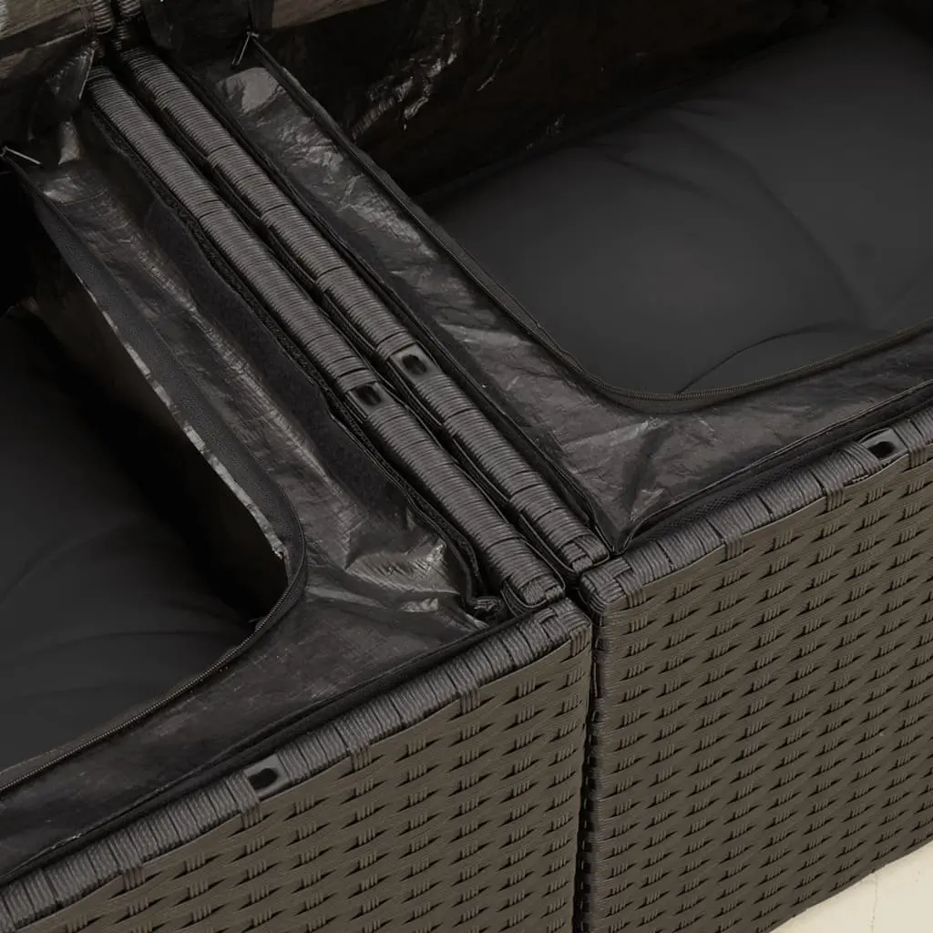 Garden Sofa Poly Rattan 2-Seater Black Outdoor Patio Couch with Cushions