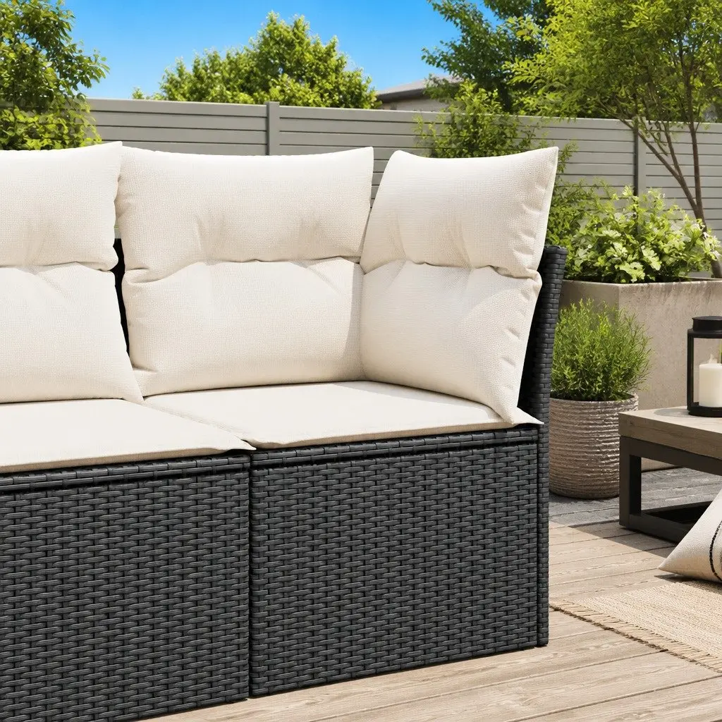 Black Outdoor Corner Sofa with Cushions