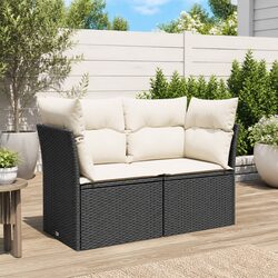 Durable 2-Seater Garden Sofa with Cushions in Black