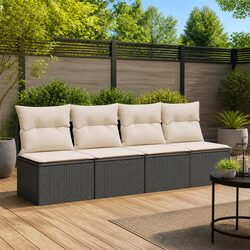 Durable 4-Seater Garden Sofa with Cushions in Black Rattan