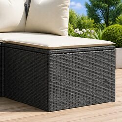 Black Poly Rattan Garden Stool with Cushion for Outdoor Use