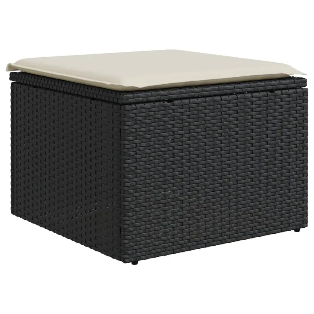 Garden Stool PE Poly Rattan 55 x 55 x 37 cm Black Cushion Seat
