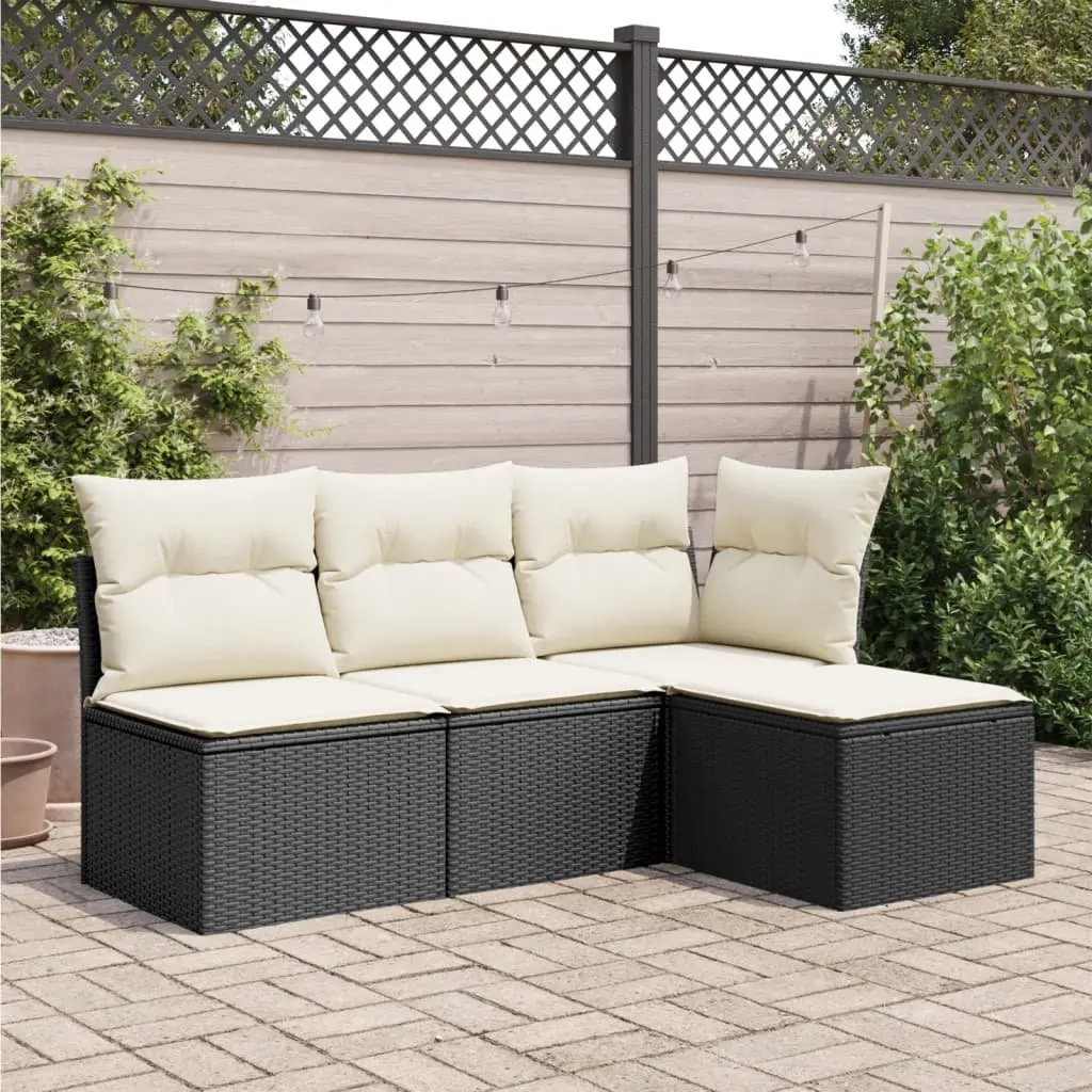 Garden Stool PE Poly Rattan 55 x 55 x 37 cm Black Cushion Seat