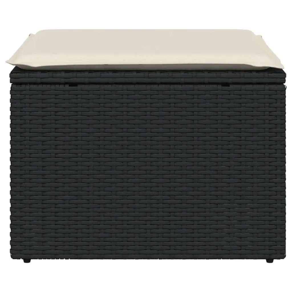 Garden Stool PE Poly Rattan 55 x 55 x 37 cm Black Cushion Seat