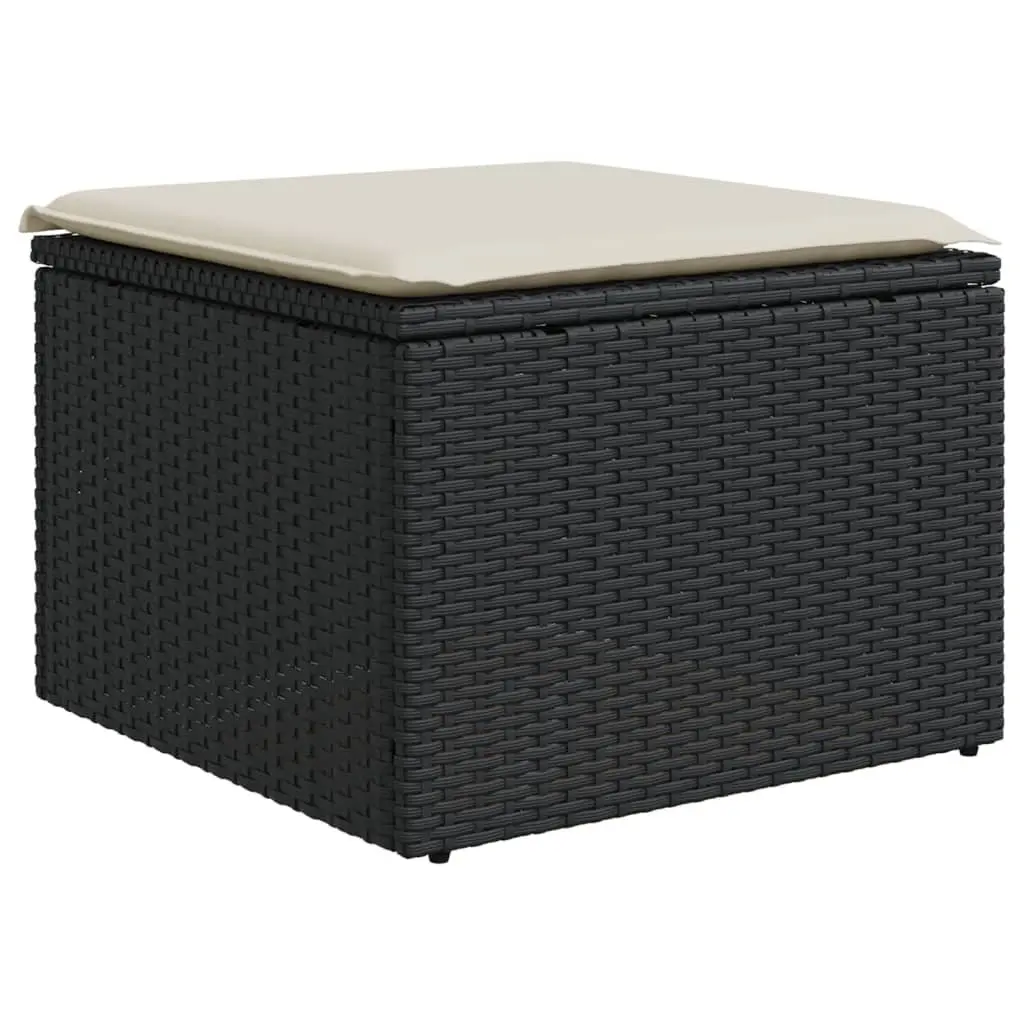 Garden Stool Poly Rattan Black Outdoor Furniture with Storage Cushion