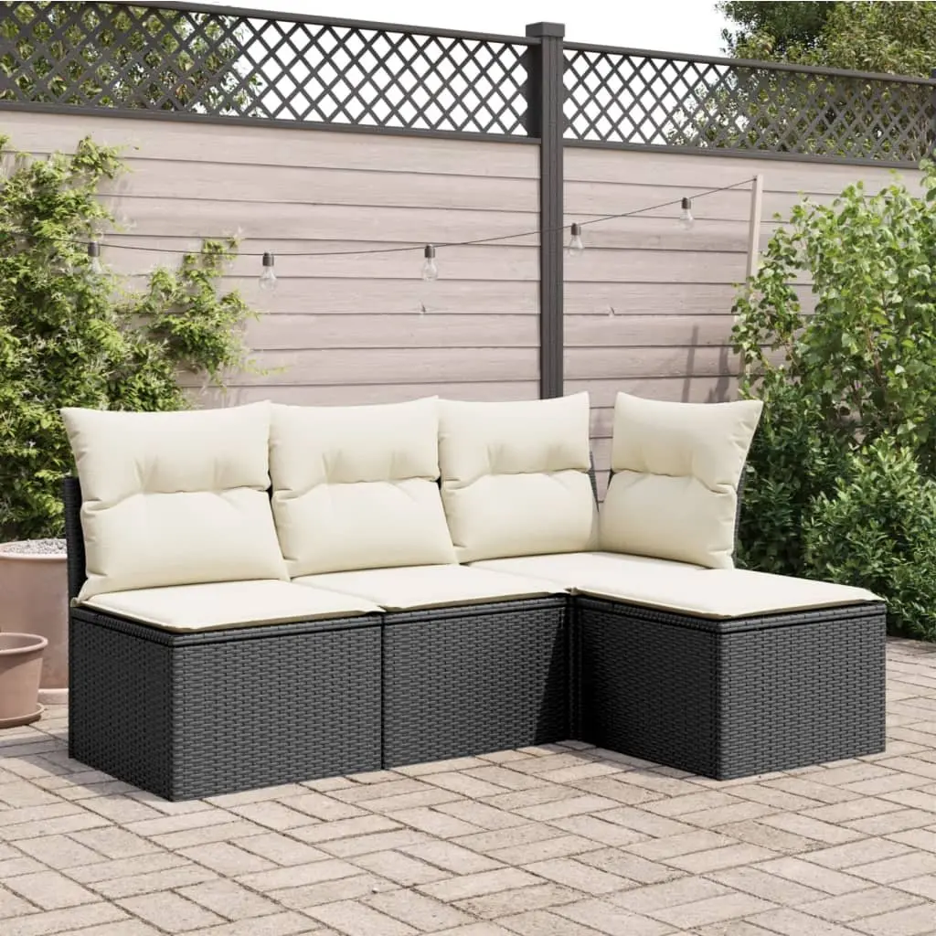 Garden Stool Poly Rattan Black Outdoor Furniture with Storage Cushion