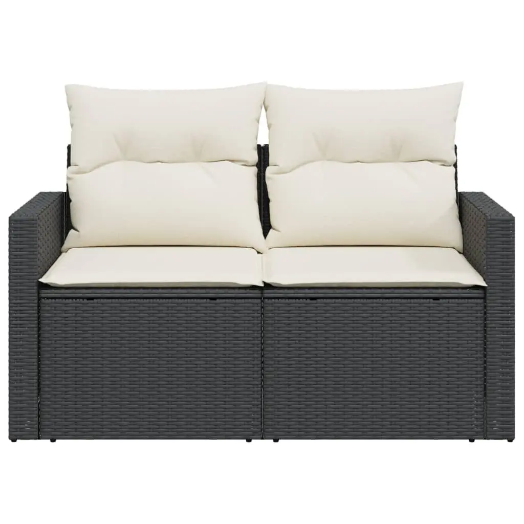 2-Seater Sofa PE Rattan Black with Cushions
