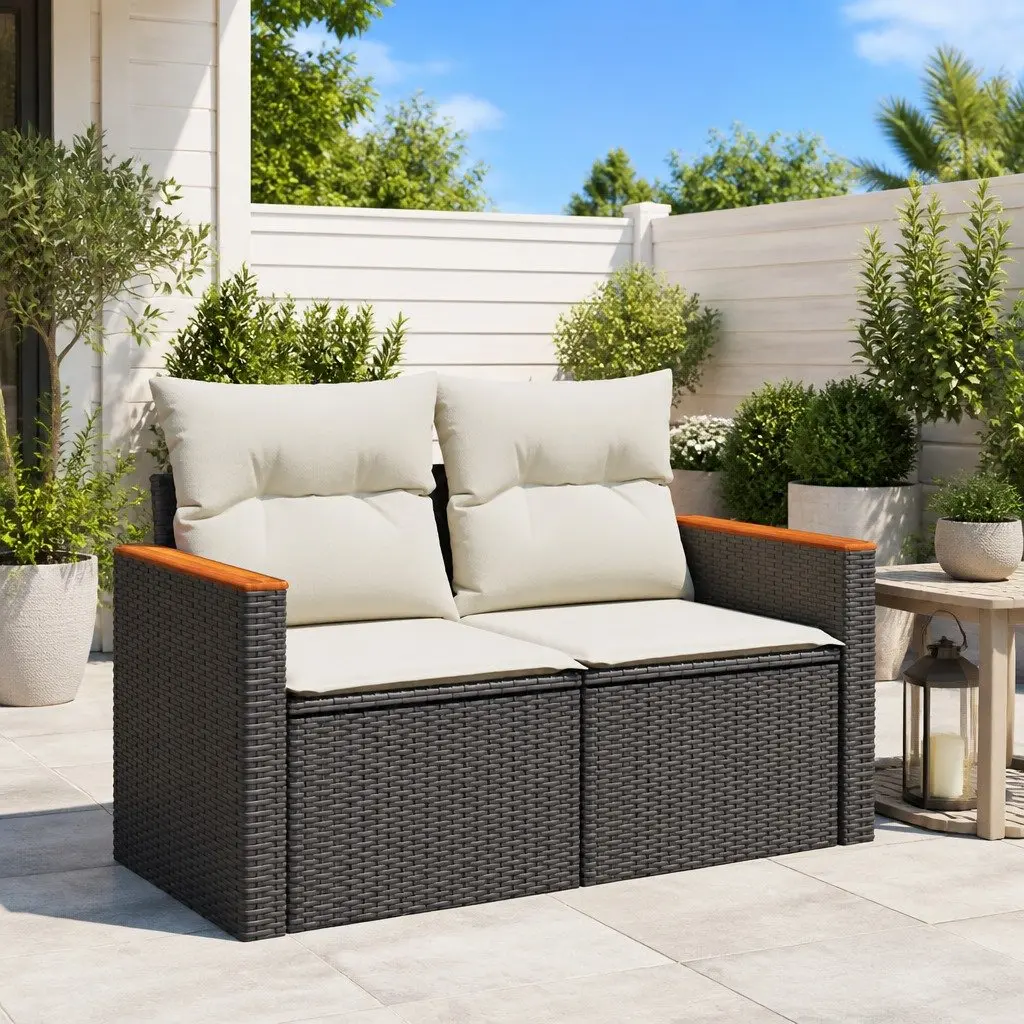 Black Poly Rattan 2-Seater Garden Sofa
