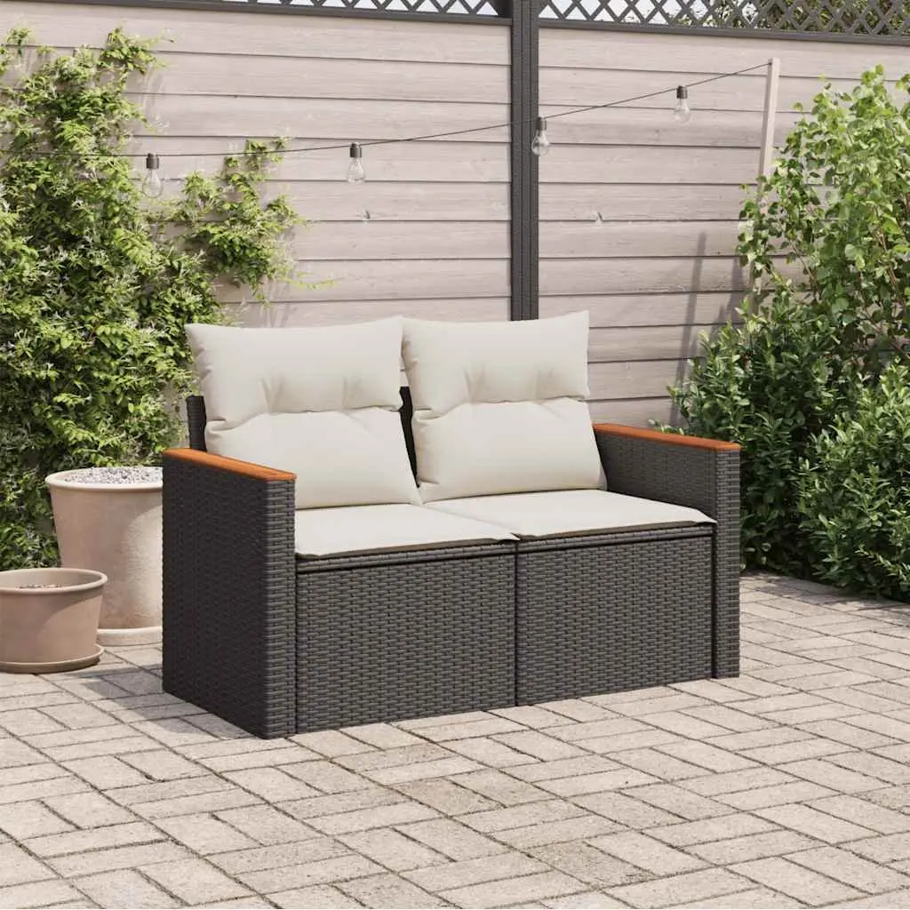 Black Poly Rattan 2-Seater Garden Sofa