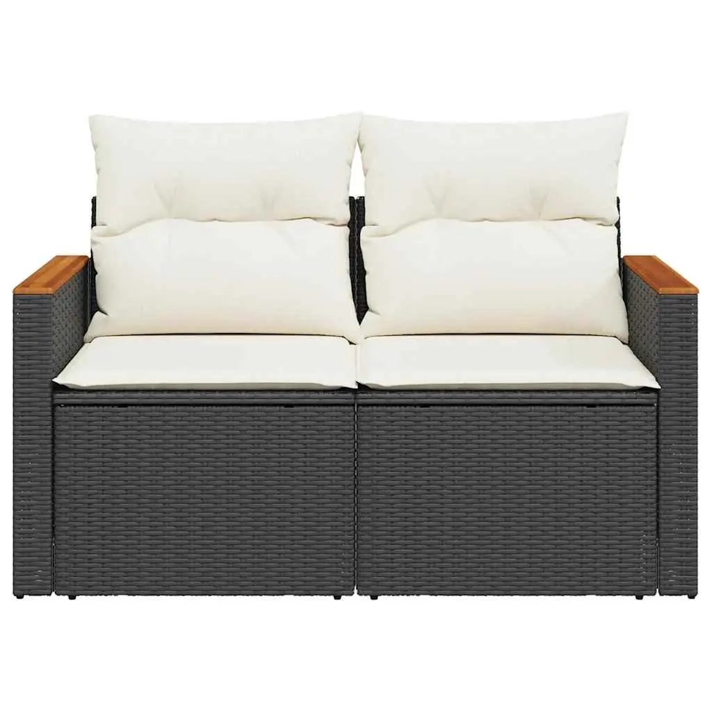 Black Poly Rattan 2-Seater Garden Sofa