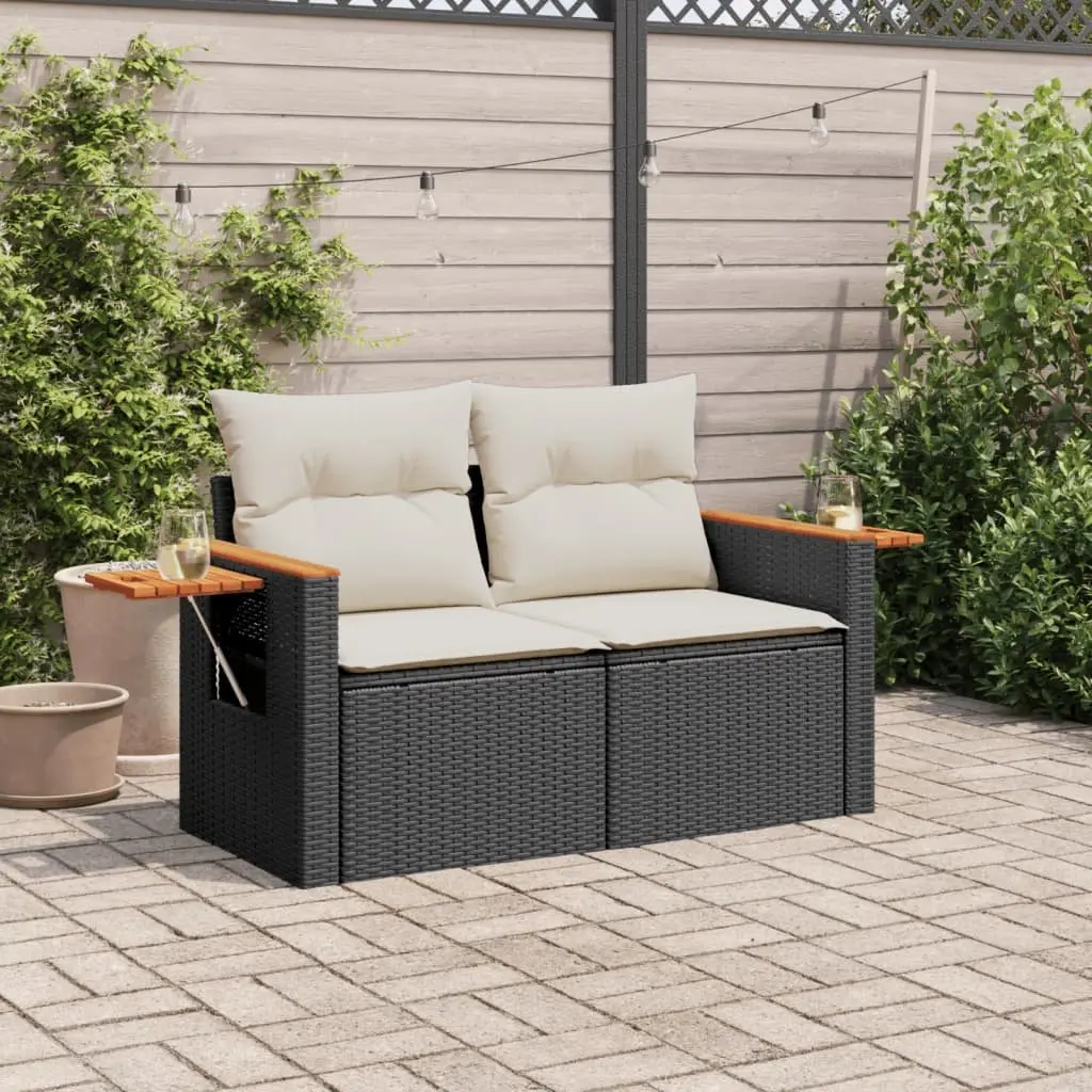 2-Seater Outdoor Sofa with Cushions & Foldable Table