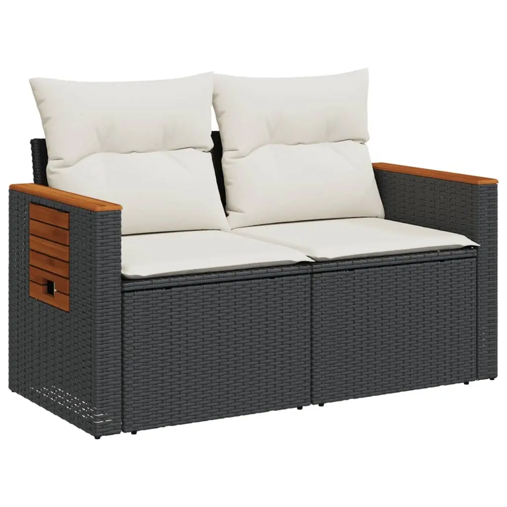 2-Seater Outdoor Sofa with Cushions & Foldable Table