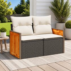Sturdy 2-Seater Garden Sofa with Cushions in Black Rattan