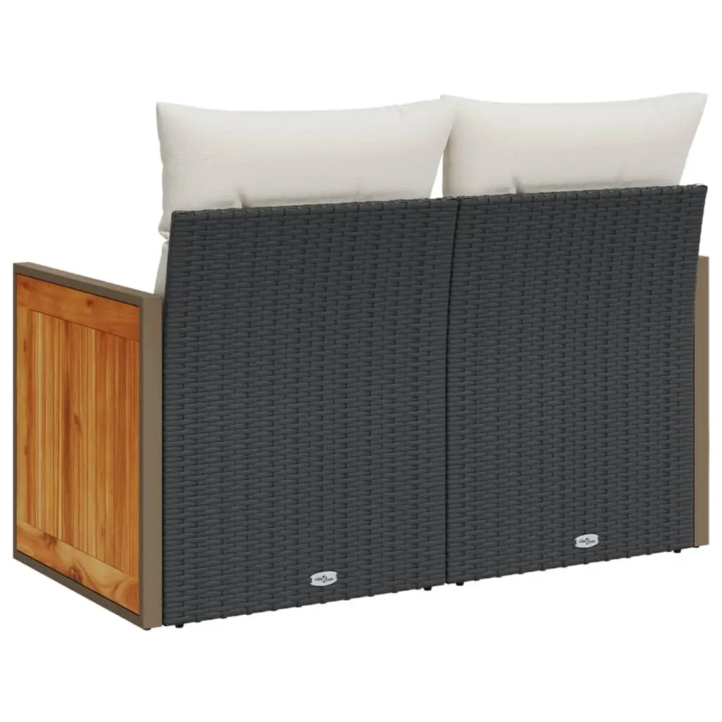 2-Seater Garden Sofa with Cushions in Black Rattan