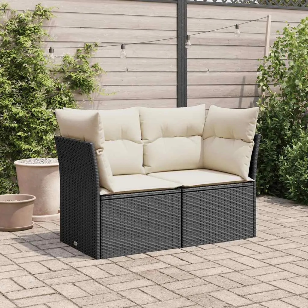 2-Seater Garden Sofa PE Rattan Outdoor Lounge Seat Black with Cushions and Storage