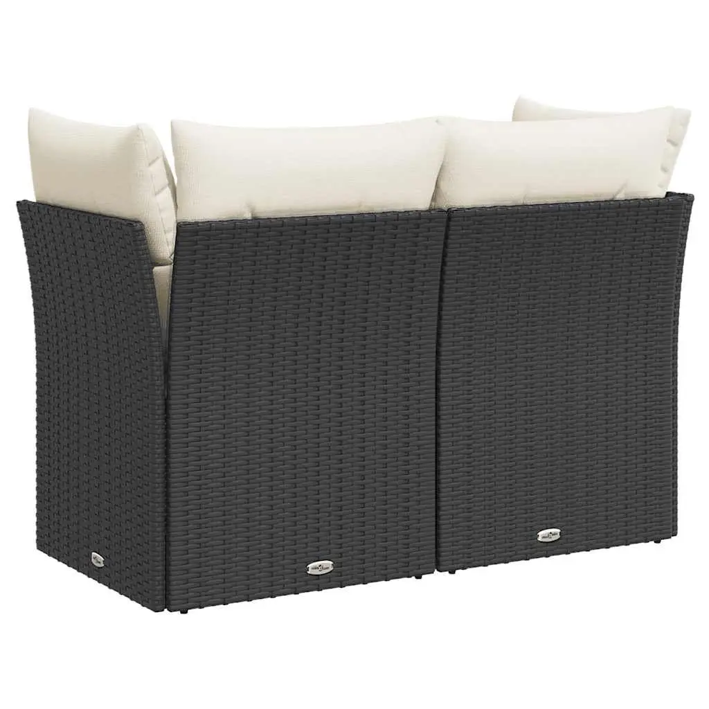 2-Seater Garden Sofa PE Rattan Outdoor Lounge Seat Black with Cushions and Storage