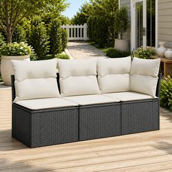 Sturdy 3-Seater Black Garden Sofa with Cushions and Storage