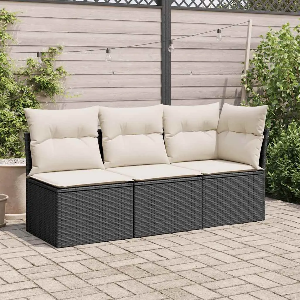 3-Seater Garden Sofa PE Rattan Modular Outdoor Seating Black