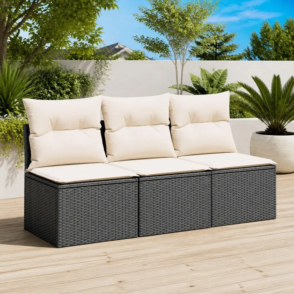 3-Seater Outdoor Sofa in Black PE Rattan