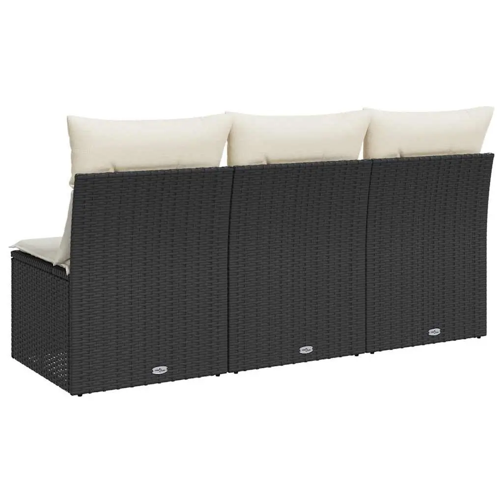 3-Seater Outdoor Sofa in Black PE Rattan