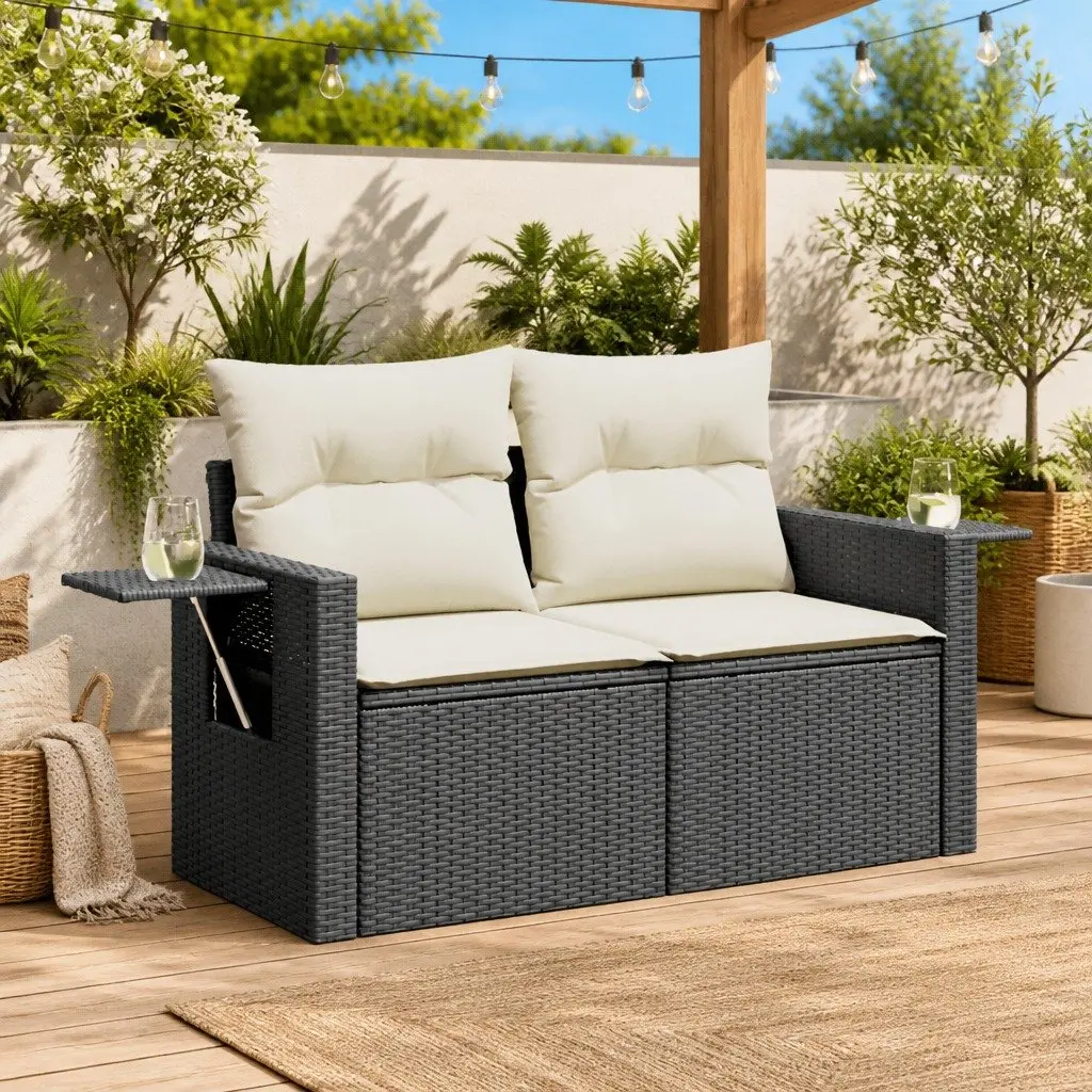 2-Seater Rattan Garden Sofa with Cushions