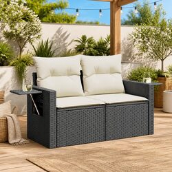 Durable 2-Seater Rattan Garden Sofa with Cushions