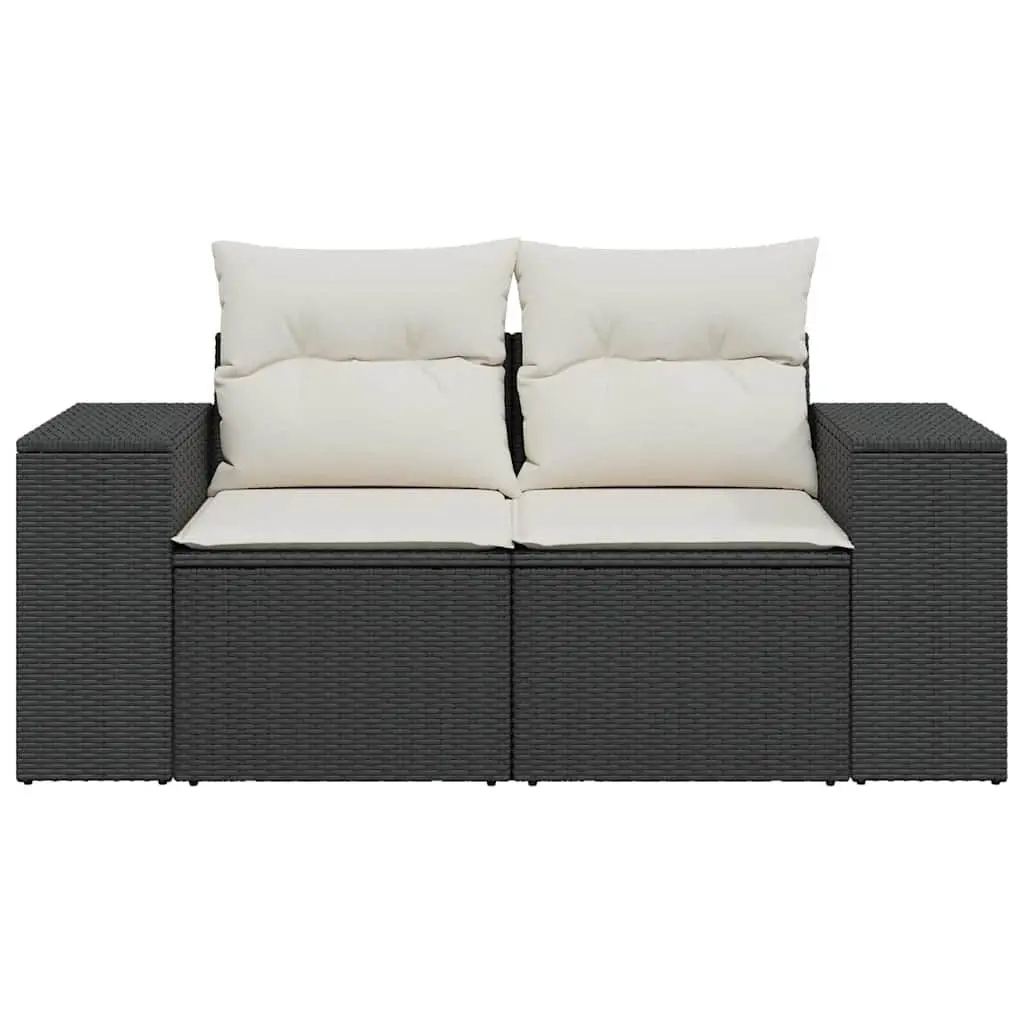 2-Seater Garden Sofa PE Poly Rattan Black with Cushions Storage Outdoor Patio Furniture
