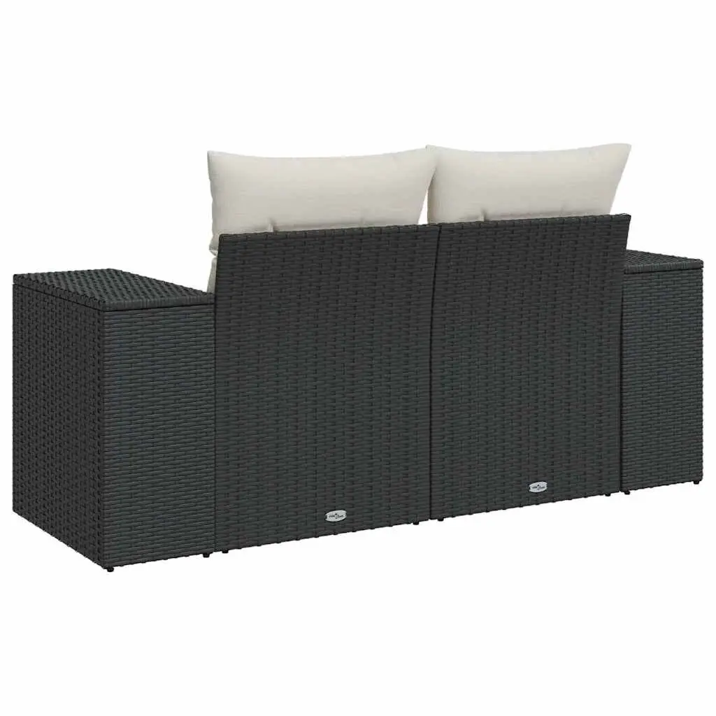 2-Seater Garden Sofa PE Poly Rattan Black with Cushions Storage Outdoor Patio Furniture