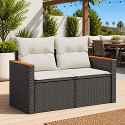 Durable Black Poly Rattan 2-Seater Outdoor Sofa