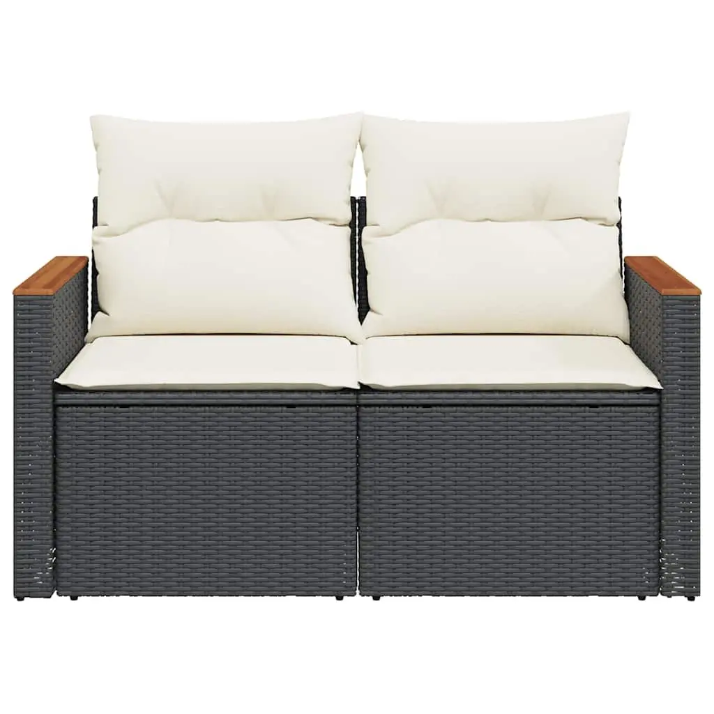 Black Poly Rattan 2-Seater Outdoor Sofa