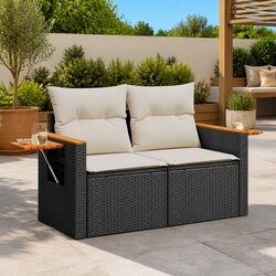 Sturdy Black Poly Rattan 2-Seater Outdoor Sofa with Storage