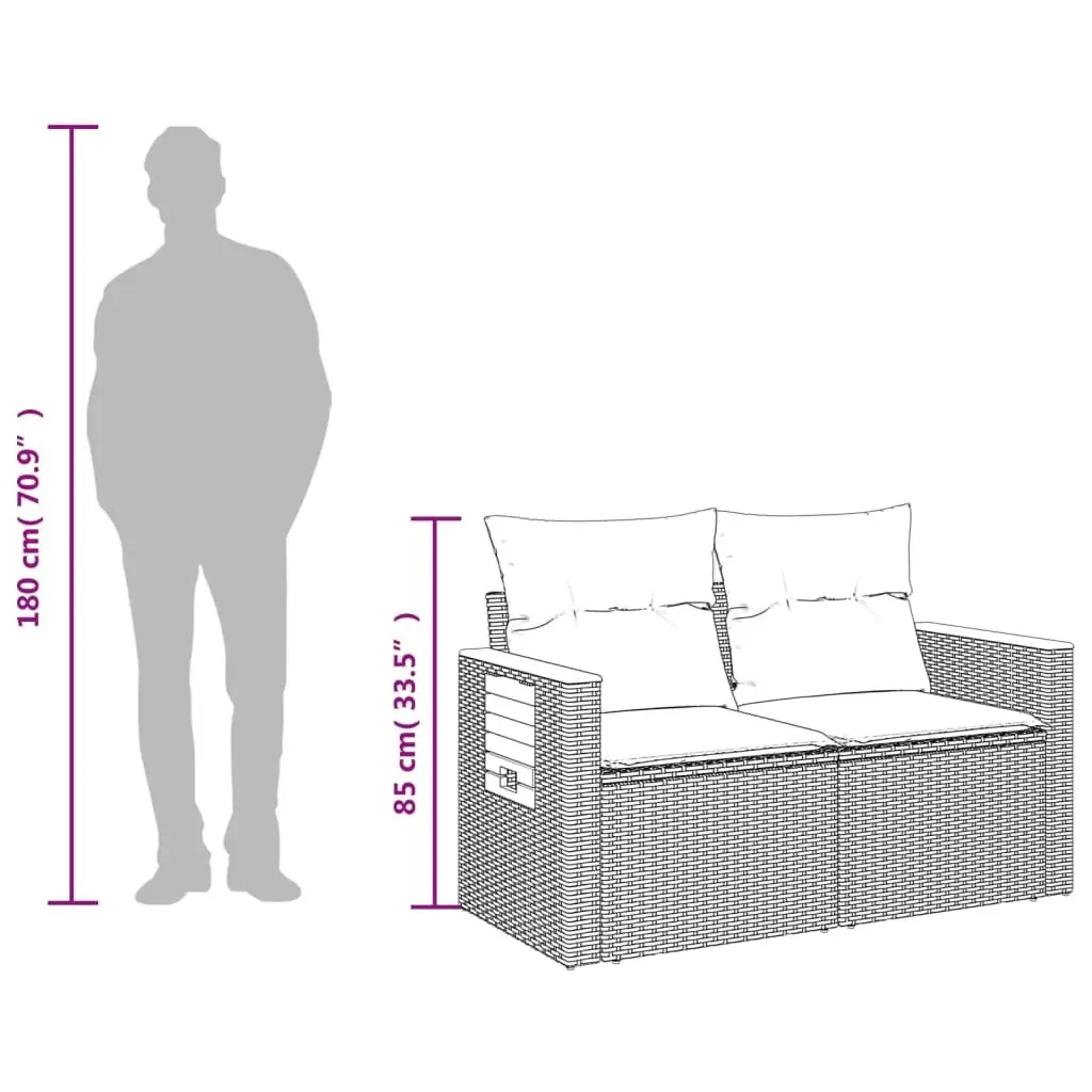 Outdoor Sofa PE Rattan 2-Seater Black with Cushions and Storage