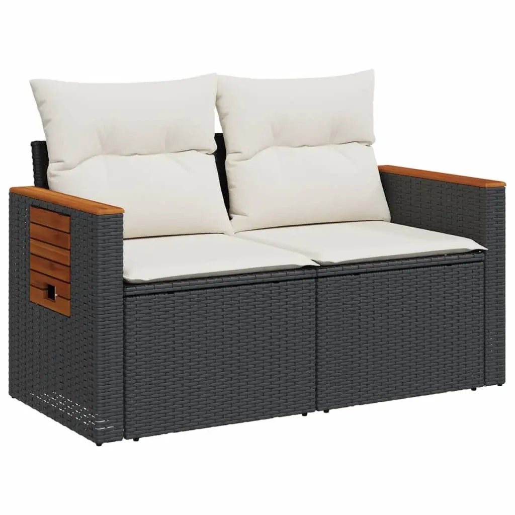 Outdoor Sofa PE Rattan 2-Seater Black with Cushions and Storage