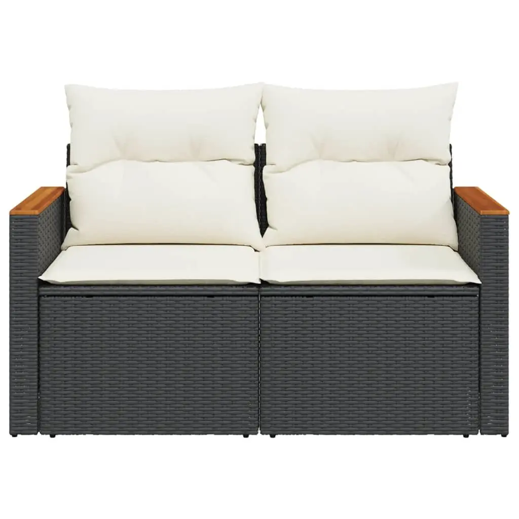 Outdoor Sofa PE Rattan 2-Seater Black with Cushions and Storage
