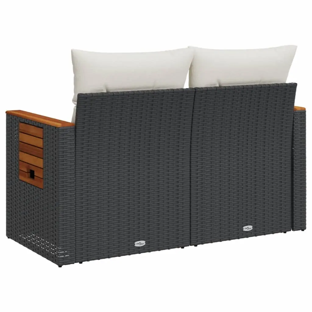 Outdoor Sofa PE Rattan 2-Seater Black with Cushions and Storage