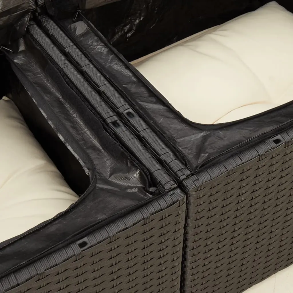 Outdoor Sofa PE Rattan 2-Seater Black with Cushions and Storage