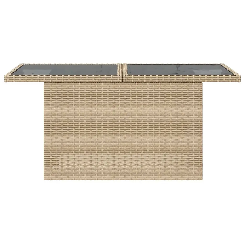 Garden Table Poly Rattan Adjustable Glass Top Beige 100 x 55 x 73 cm