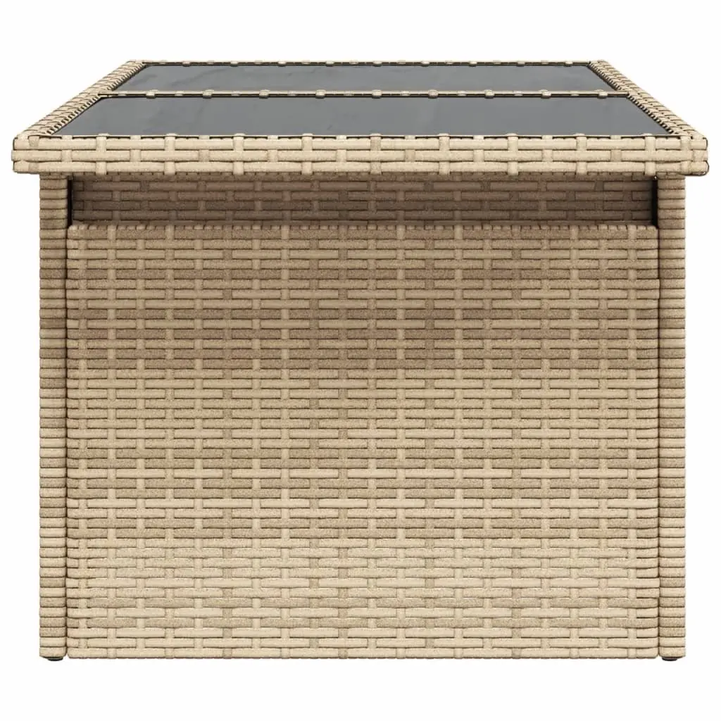 Garden Table Poly Rattan Adjustable Glass Top Beige 100 x 55 x 73 cm