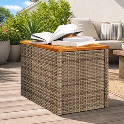 Durable Beige Garden Side Tables 2 pcs with Solid Wood Top
