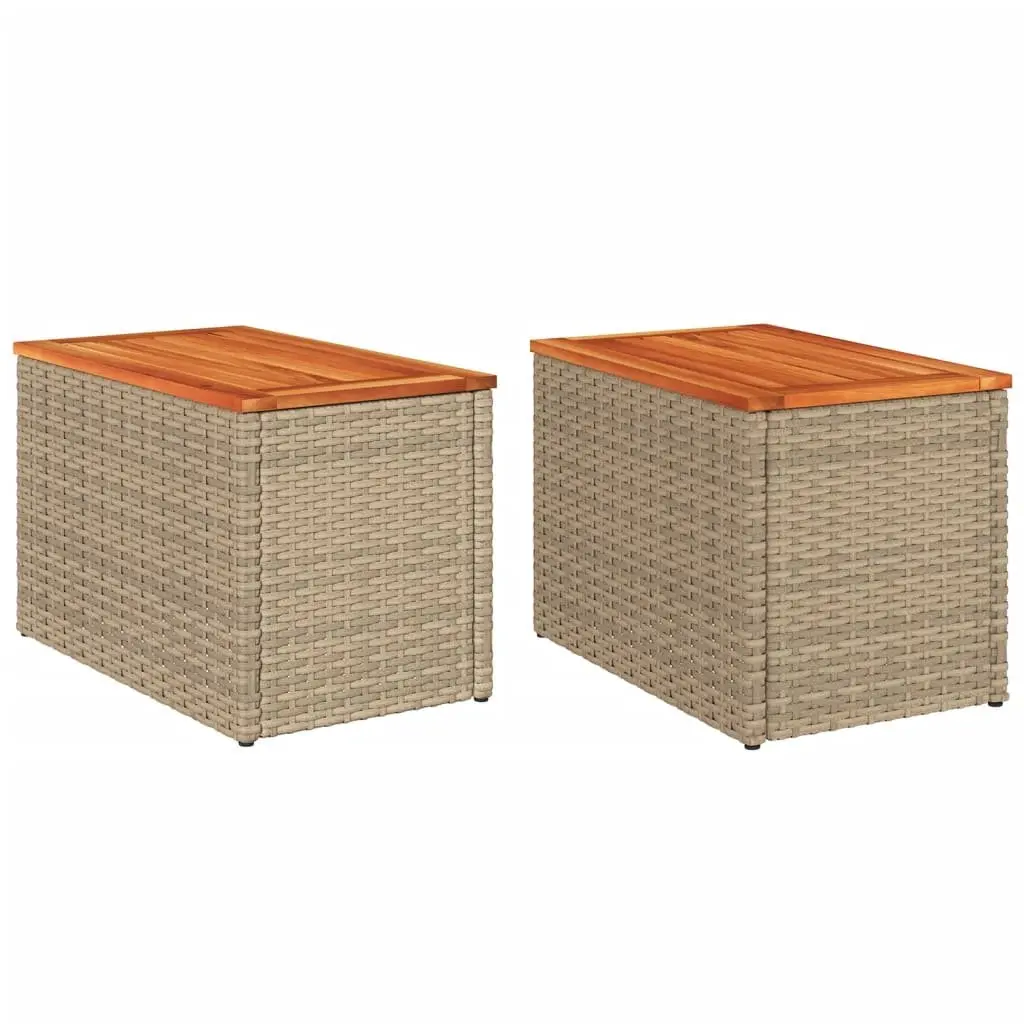 Beige Garden Side Tables 2 pcs with Solid Wood Top