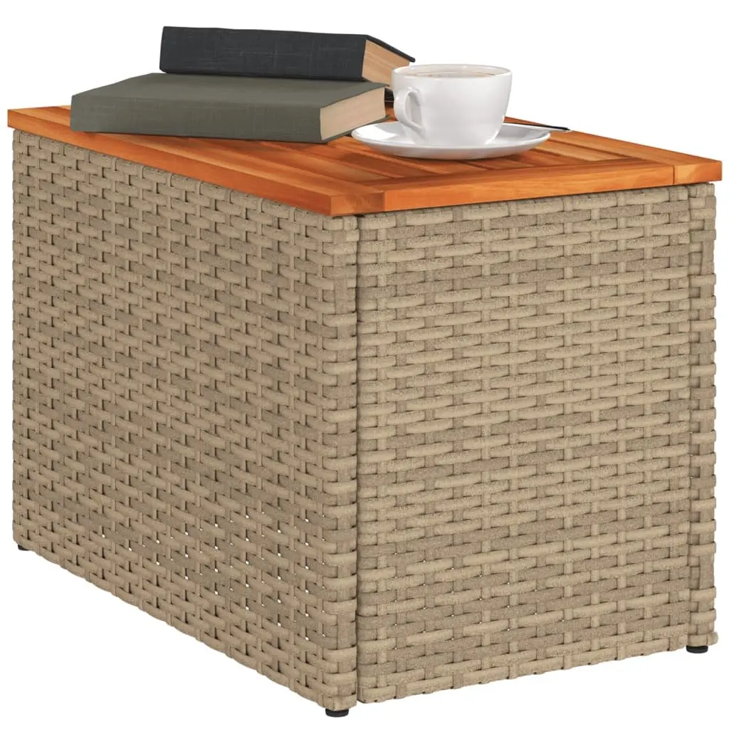 Beige Garden Side Tables 2 pcs with Solid Wood Top