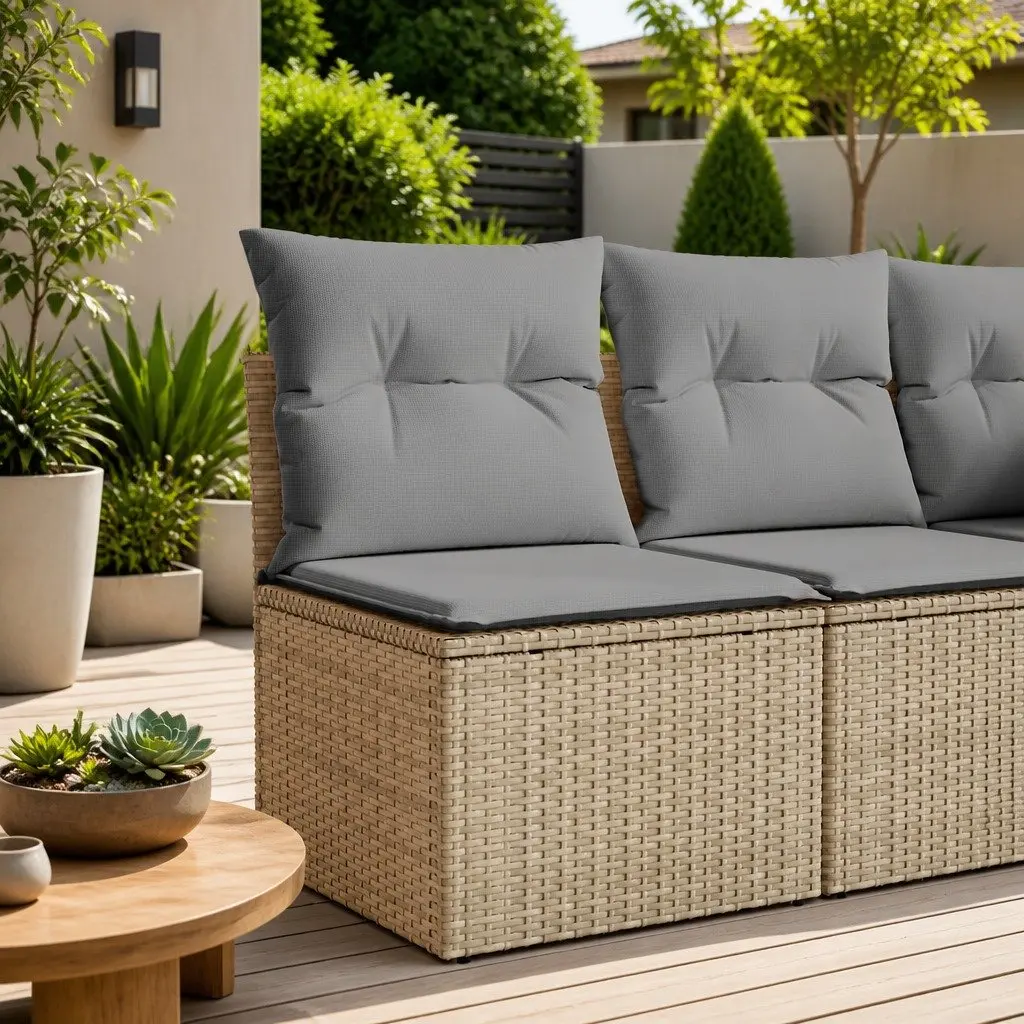 Armless Poly Rattan Outdoor Sofa with Cushions