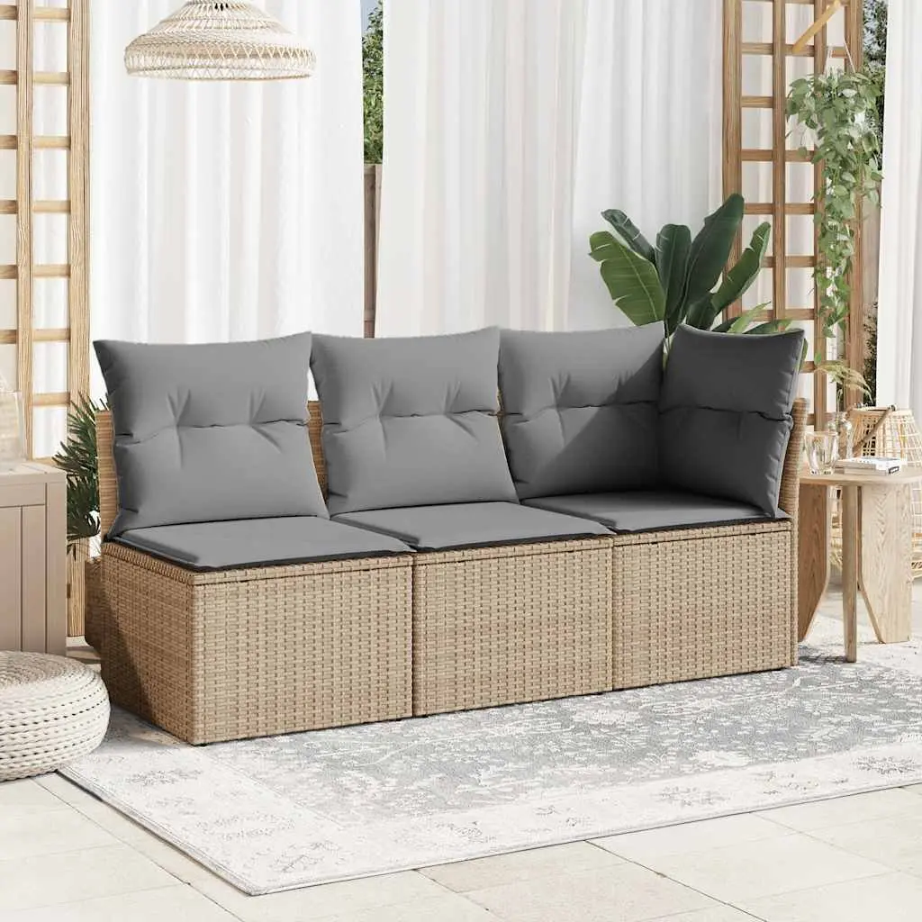 Armless Poly Rattan Outdoor Sofa with Cushions