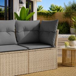 Durable Outdoor Corner Sofa with Cushions in Beige